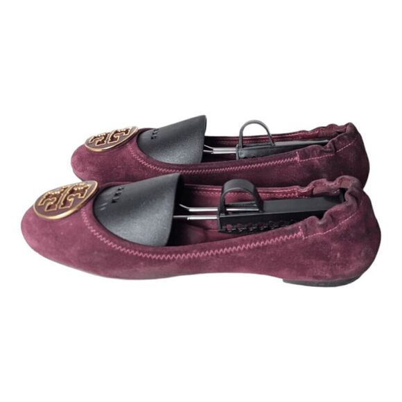 TORY BURCH Reva Maroon Suede Ballet Flats Size 8.5M - Picture 3 of 9
